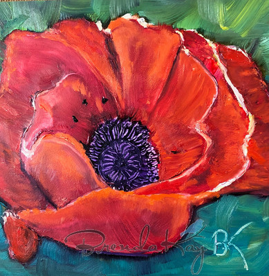 Original SOLD Miss Purple Hearted Poppy  6x6 Oil on gesso board
