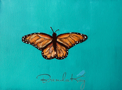 (aqua) Butterflies Are Free 8x10 Acrylic on canvas